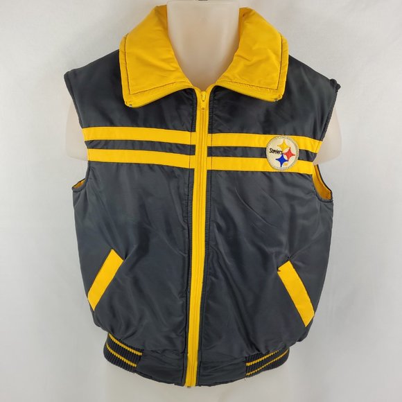 NFL Pittsburgh Steelers Vest Vintage Black Yellow Full-Zip Gary-Mor Mens Small - Picture 1 of 3